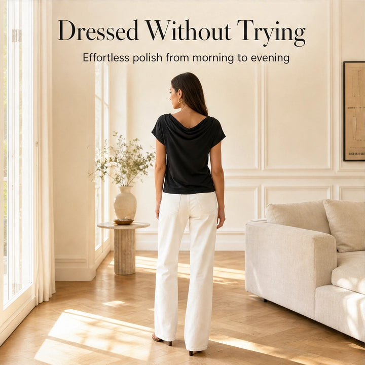 Drapelle™ – Cowl Neck Cap Sleeve Top with Twisted Hem + 50% OFF