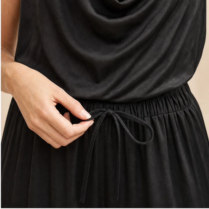 Solenne™ – Draped Cowl-Neck Halter Wide-Leg Jumpsuit + 50% OFF