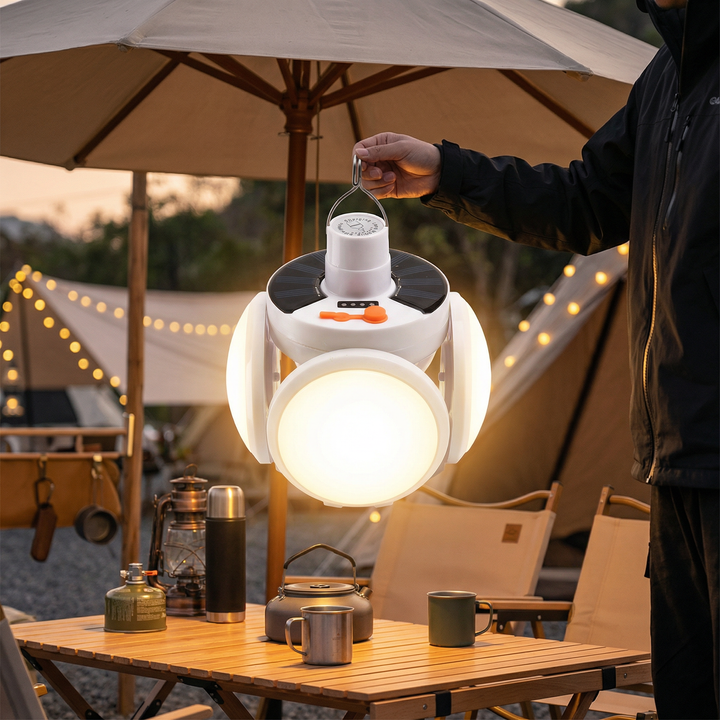 Cairnlight™ – Foldable Solar Camping Lantern with 4 LED Panels &amp; Hanging Hook + 50% OFF
