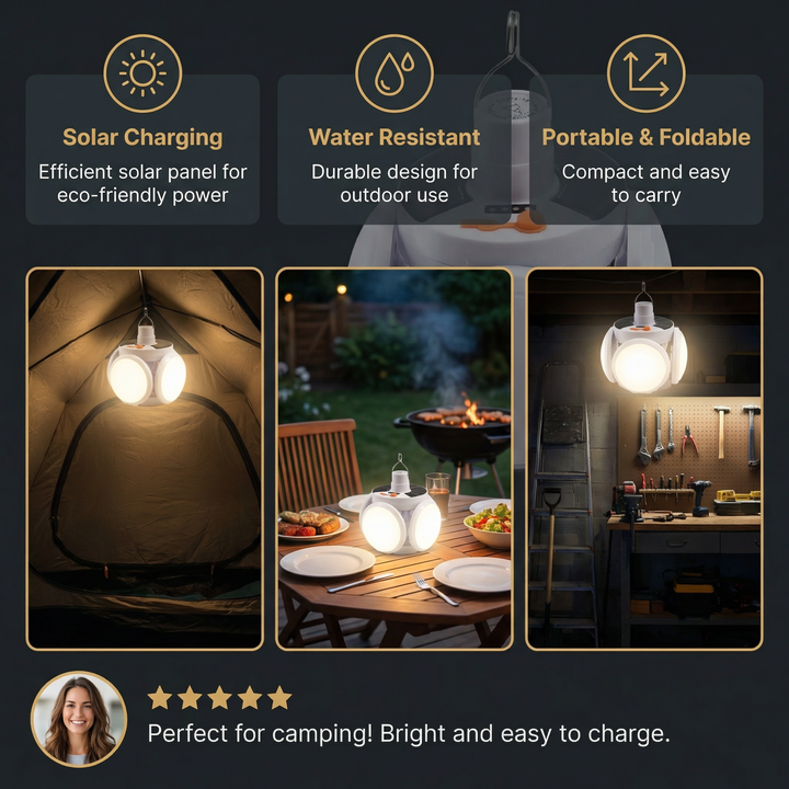 Cairnlight™ – Foldable Solar Camping Lantern with 4 LED Panels &amp; Hanging Hook + 50% OFF