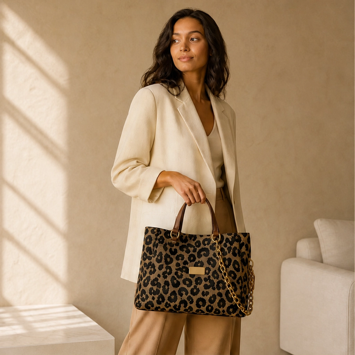Fauvelle™ – Roomy Leopard-Print Tote Bag with Chain &amp; Leather Straps + 50% OFF