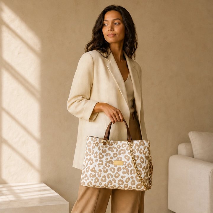 Fauvelle™ – Roomy Leopard-Print Tote Bag with Chain &amp; Leather Straps + 50% OFF