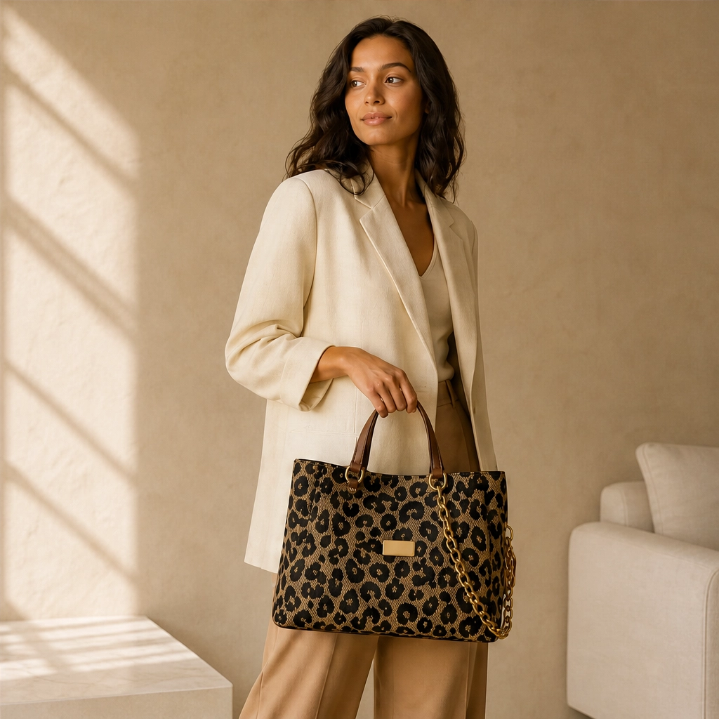 Fauvelle™ – Roomy Leopard-Print Tote Bag with Chain &amp; Leather Straps + 50% OFF