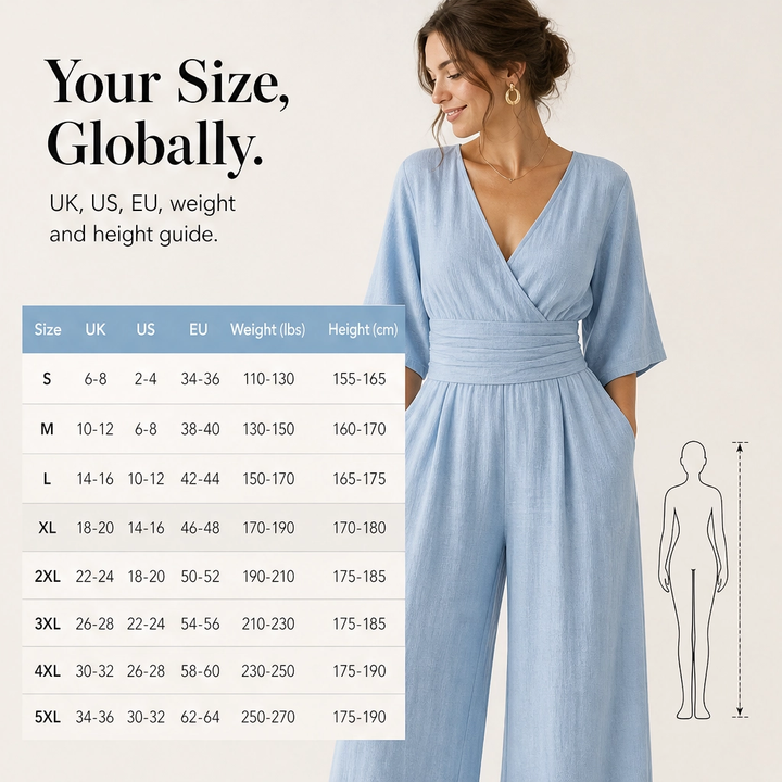 Calla – V-Neck Cinched-Waist Wide-Leg Jumpsuit + 50% OFF