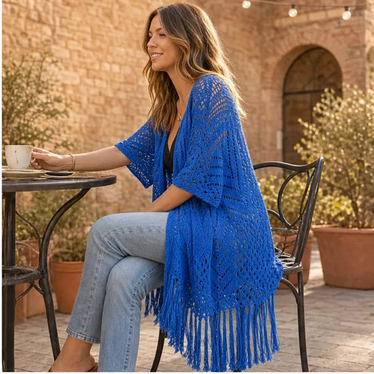 Sundrift™ – Breathable Open-Knit Fringe Cover-Up Cardigan + 50% OFF