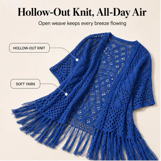 Sundrift™ – Breathable Open-Knit Fringe Cover-Up Cardigan + 50% OFF