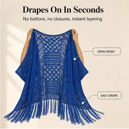 Sundrift™ – Breathable Open-Knit Fringe Cover-Up Cardigan + 50% OFF