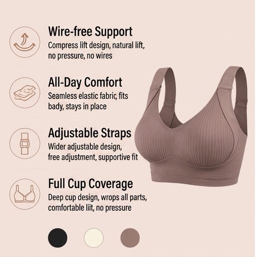Velmara – Wire-Free Full-Cup Push-Up Support Bra for Plus Size + 1+1 FREE