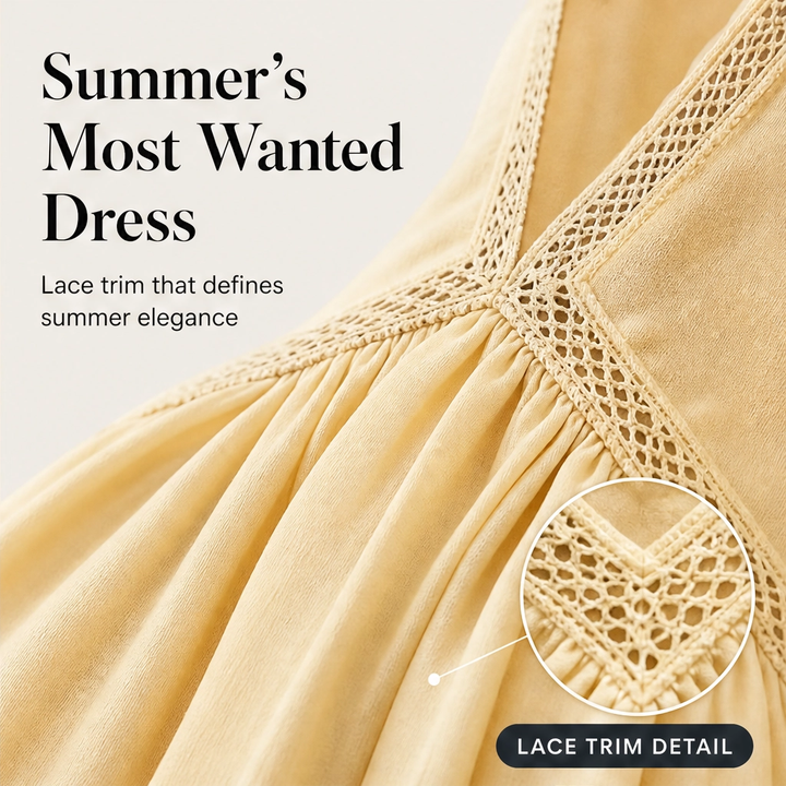 Soleille – Deep V-Neck Lace-Trim Sleeveless Flowy Mini Dress + 50% OFF