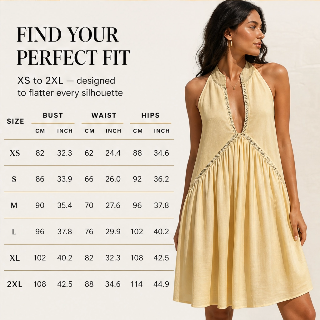 Soleille – Deep V-Neck Lace-Trim Sleeveless Flowy Mini Dress + 50% OFF