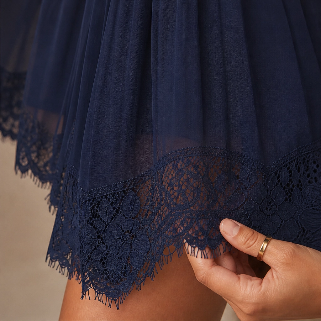 Velura™ – Pleated Chiffon &amp; Lace Deep-V Mini Jumpsuit + 50% OFF