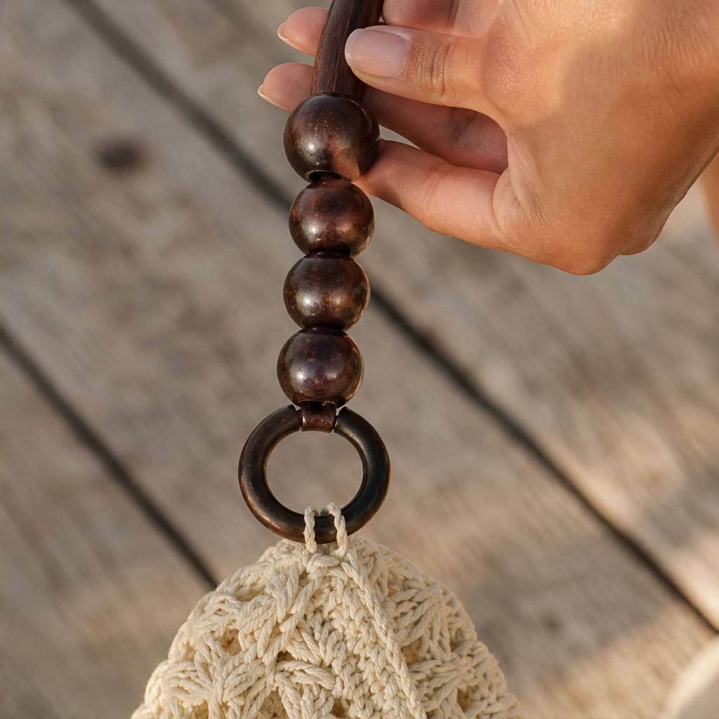 Dunecove™ – Handwoven Crochet Straw Shoulder Bag with Wooden Bead Handles + 50% OFF