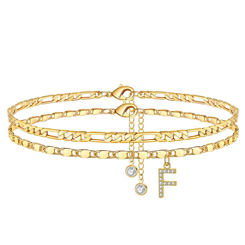 Avienne™ – Layered Gold Initial Anklet with Rhinestone Charm + 1+1 FREE