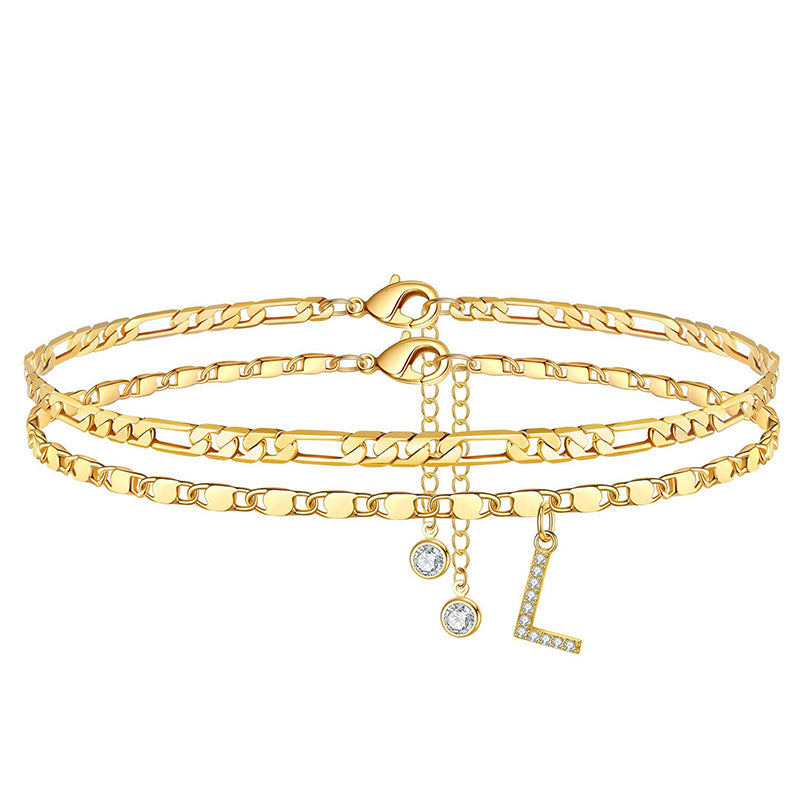 Avienne™ – Layered Gold Initial Anklet with Rhinestone Charm + 1+1 FREE