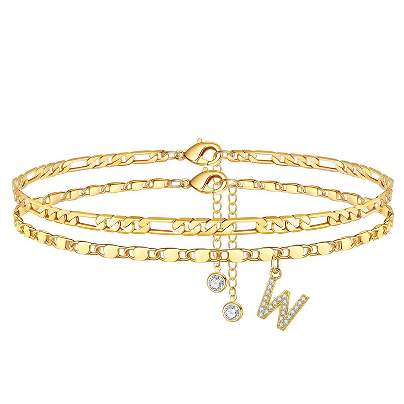 Avienne™ – Layered Gold Initial Anklet with Rhinestone Charm + 1+1 FREE