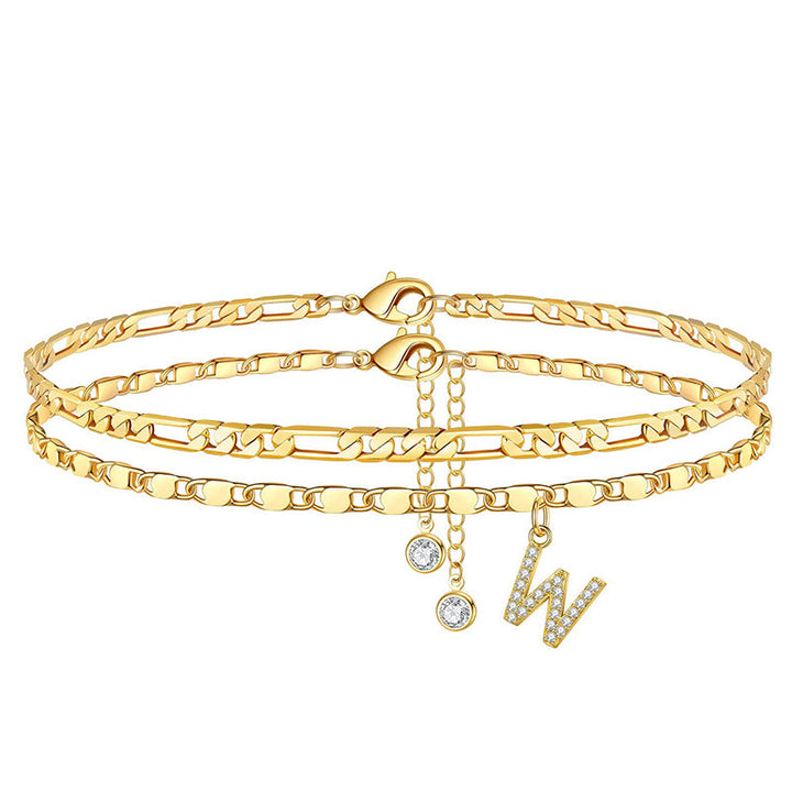 Avienne™ – Layered Gold Initial Anklet with Rhinestone Charm + 1+1 FREE