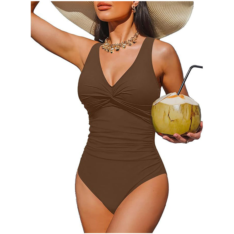 Drapelle™ – Tummy-Control Twist-Front V-Neck One-Piece Swimsuit + 50% OFF