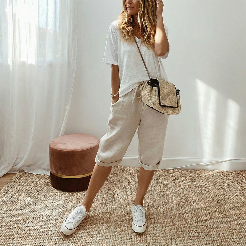 Linwood™ – Breathable Cotton-Linen Capris with Drawstring Waist &amp; Deep Pockets + 50% OFF