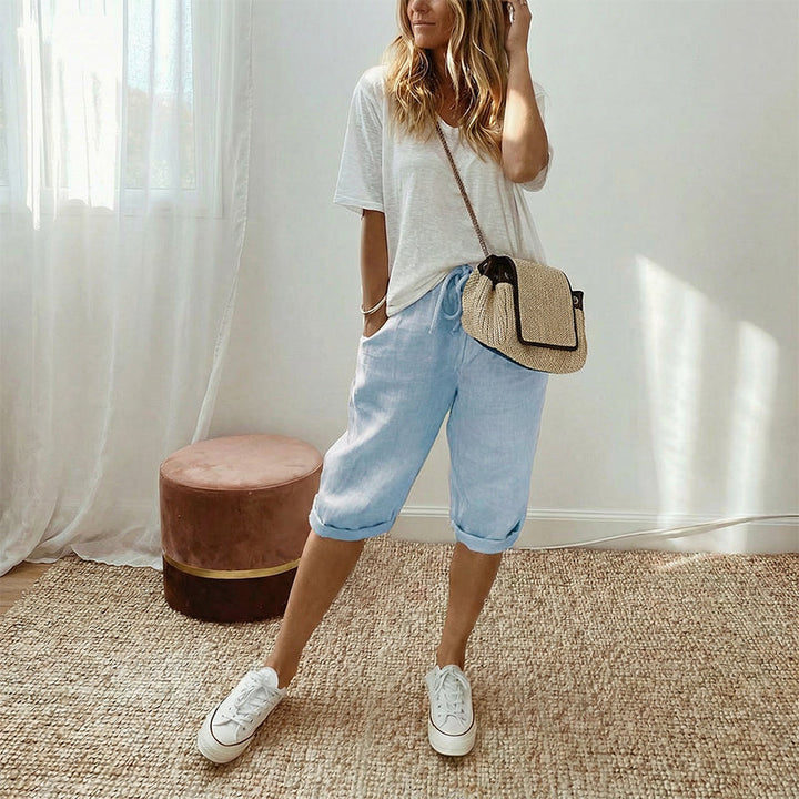 Linwood™ – Breathable Cotton-Linen Capris with Drawstring Waist &amp; Deep Pockets + 50% OFF