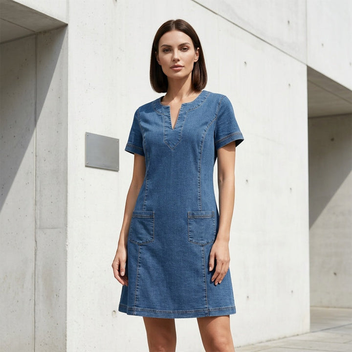 Solène™ – Lightweight Breathable Denim V-Neck Dress with Pockets + 50% OFF