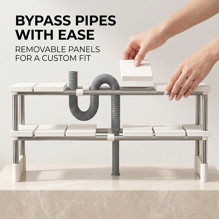 Alcove – Expandable Under-Sink Shelf with Removable Panels &amp; No-Wobble Frame + 50% OFF
