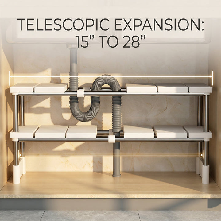 Alcove – Expandable Under-Sink Shelf with Removable Panels &amp; No-Wobble Frame + 50% OFF