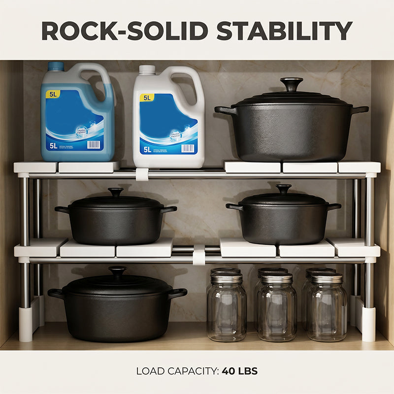 Alcove – Expandable Under-Sink Shelf with Removable Panels &amp; No-Wobble Frame + 50% OFF